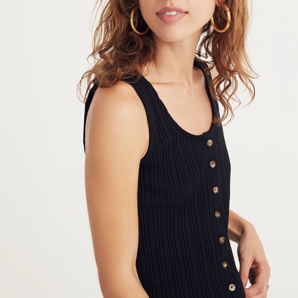 Madewell Tops - Madewell Black Ribbed Button Front Scoop Neck Sleeveless Tank Top size Large